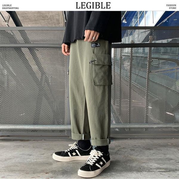 solid color straight cargo pants men korean loose ankle-length vintage big pocket pant men's, Black
solid color straight cargo pants men korean loose ankle-length vintage big pocket pant men's, Black