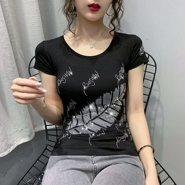 women's t-shirt summer fashion korean clothes t-shirt shiny diamonds feather women ropa mujer cotton short shirt tees t0, White
women's t-shirt summer fashion korean clothes t-shirt shiny diamonds feather women ropa mujer cotton short shirt tees t0, White