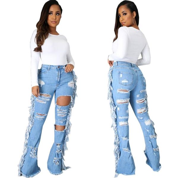 women's jeans hollow out ripped for women hole tassels denim pants plus size pocket flare bell bottom trousers streetwear, Blue
women's jeans hollow out ripped for women hole tassels denim pants plus size pocket flare bell bottom trousers streetwear, Blue