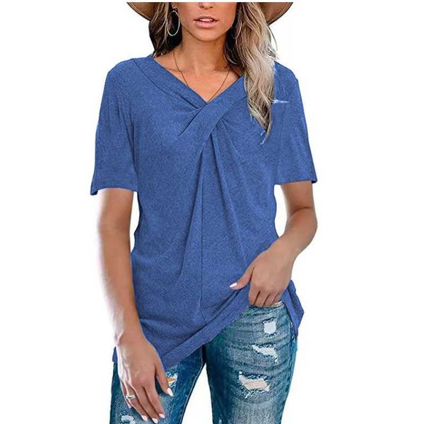 women's t-shirt 2021 fashion summer short-sleeved v-neck solid color cross-knot loose casual female simple pullovers, White
women's t-shirt 2021 fashion summer short-sleeved v-neck solid color cross-knot loose casual female simple pullovers, White
