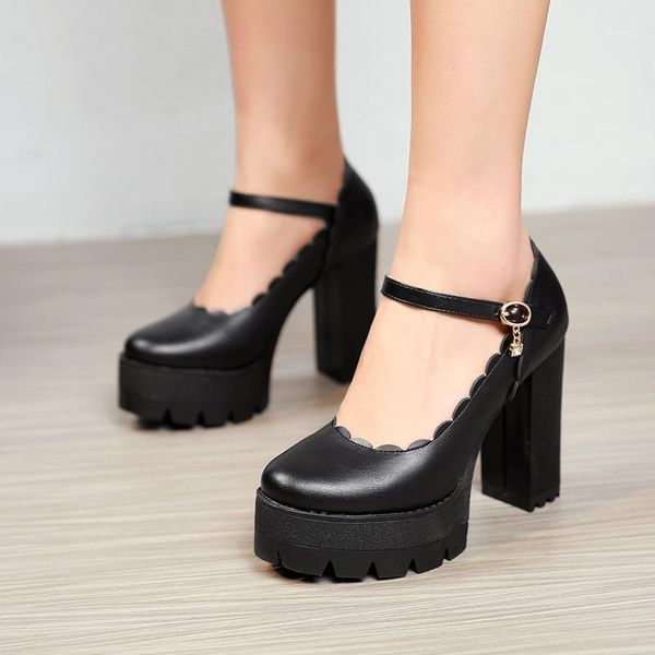 dress shoes rhinestone metal buckle sweet high heels ruffled thick heel platform white ladies pumps spring and summer height increase1, Black 
dress shoes rhinestone metal buckle sweet high heels ruffled thick heel platform white ladies pumps spring and summer height increase1, Black