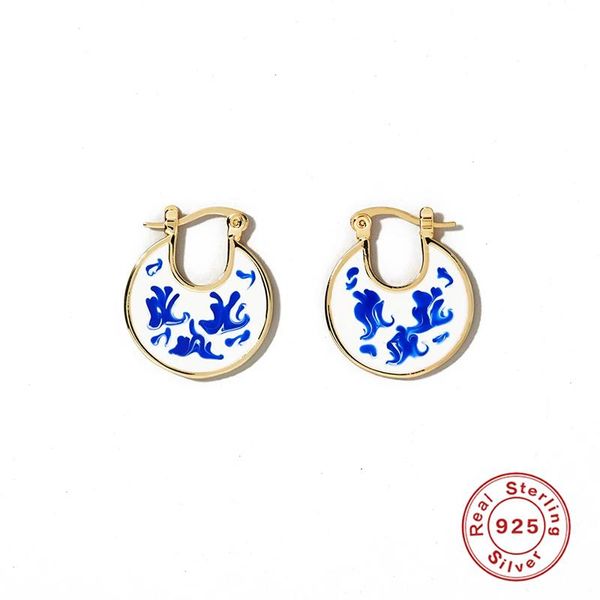 hoop & huggie mc 925 sterling silver earrings for women chinese blue and white porcelain ear hoops delicate enamel pendientes aretes, Golden;silver
hoop & huggie mc 925 sterling silver earrings for women chinese blue and white porcelain ear hoops delicate enamel pendientes aretes, Golden;silver