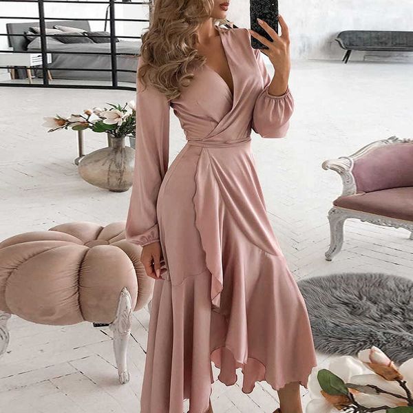 women fashion elegant solid ruffled hem wrap long party dress v neck long sleeve casual maxi dress 210716, Black;gray
women fashion elegant solid ruffled hem wrap long party dress v neck long sleeve casual maxi dress 210716, Black;gray