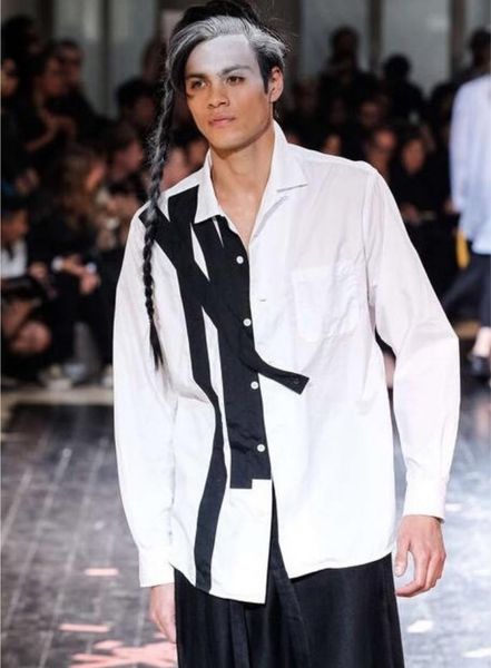 men's casual shirts xs-6xl 2021 men women's clothing catwalk cool white shirt with asymmetrical contrast trim plus size singer cos, White;black
men's casual shirts xs-6xl 2021 men women's clothing catwalk cool white shirt with asymmetrical contrast trim plus size singer cos, White;black