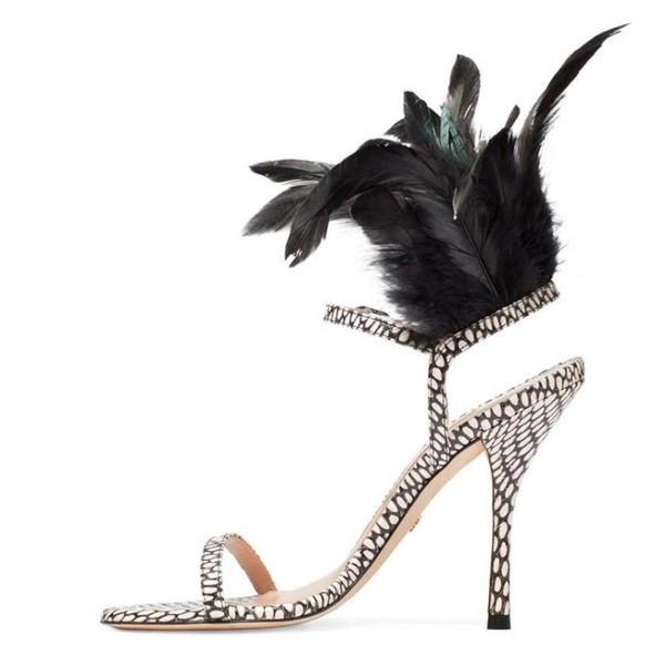 ankle strap feather women sandals luxury design plume female runway show shoes open toe hollow out white wavy-spots, Black
ankle strap feather women sandals luxury design plume female runway show shoes open toe hollow out white wavy-spots, Black