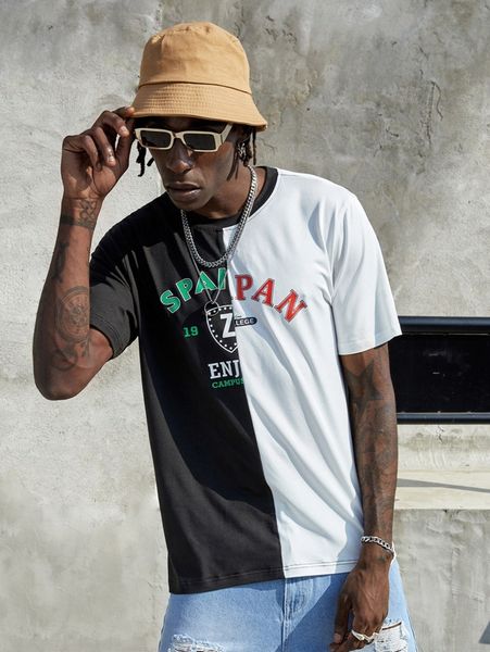 men letter graphic two tone tee u6qo#, White;black