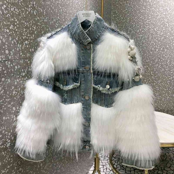 leather women coats winter natural real fox fur jacket female denim outerwear, Black
leather women coats winter natural real fox fur jacket female denim outerwear, Black