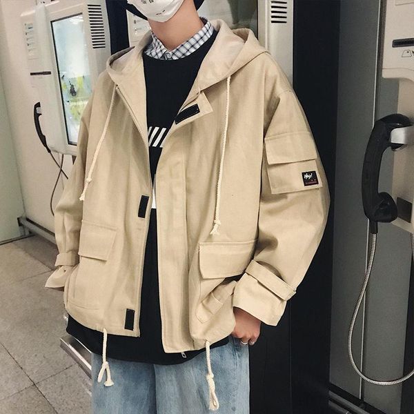 men's jackets oversized solid vintage streetwear men casual loose hooded outerwear 2021 autumn male clothing, Black;brown
men's jackets oversized solid vintage streetwear men casual loose hooded outerwear 2021 autumn male clothing, Black;brown