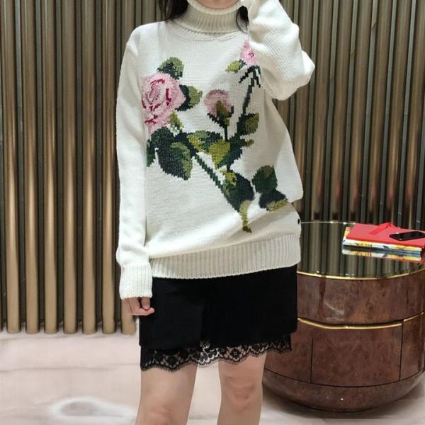 women's sweaters runway women winter christmas sweater pullover rose flower turtleneck french retro fashion white wool jumper 2021 clot, White;black
women's sweaters runway women winter christmas sweater pullover rose flower turtleneck french retro fashion white wool jumper 2021 clot, White;black