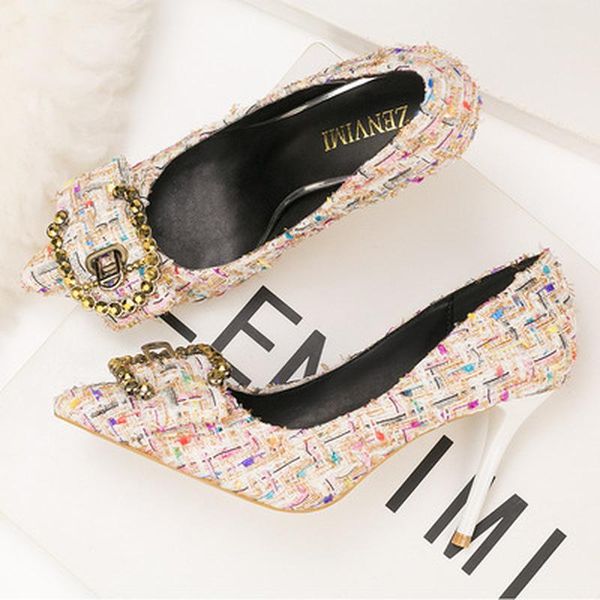 dress shoes 2021 elegant crystal metal buckle women's high heel shallow office korean mixed colors woolen, Black
dress shoes 2021 elegant crystal metal buckle women's high heel shallow office korean mixed colors woolen, Black