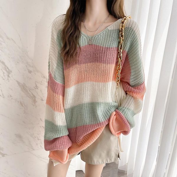 women's sweaters spring autumn women loose pullover sweater korean style sweet rainbow stripes knitted female casual, White;black
women's sweaters spring autumn women loose pullover sweater korean style sweet rainbow stripes knitted female casual, White;black