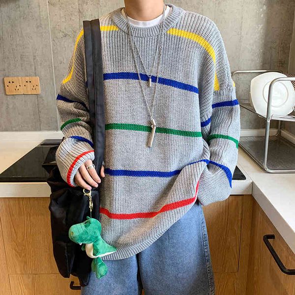 sweaters winter thick striped men's warm fashion contrast color casual sweater pullover man streetwear loose couple xc7n, White;black
sweaters winter thick striped men's warm fashion contrast color casual sweater pullover man streetwear loose couple xc7n, White;black