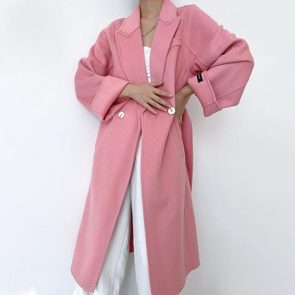 women's wool & blends 2021 korean straight autumn winter pink lapel leisure temperament high-end double-sided cashmere blend coat for w, Black
women's wool & blends 2021 korean straight autumn winter pink lapel leisure temperament high-end double-sided cashmere blend coat for w, Black