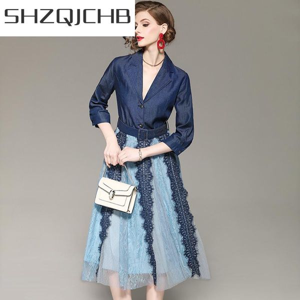 casual dresses shzq blue elegant dress women denim lace mash v neck fake two piece long party vestidos lwl1679, Black;gray
casual dresses shzq blue elegant dress women denim lace mash v neck fake two piece long party vestidos lwl1679, Black;gray