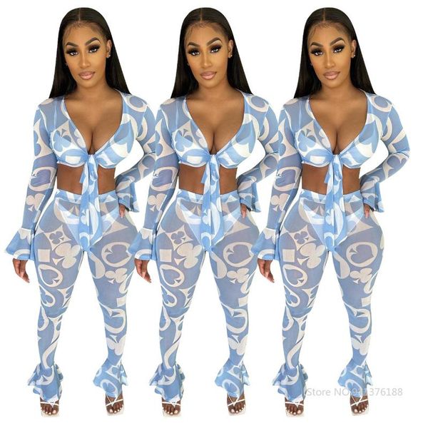women's two piece pants ajoc woman mesh tracksuit flare sleeve lace up v neck crop and set night club party outfits, White
women's two piece pants ajoc woman mesh tracksuit flare sleeve lace up v neck crop and set night club party outfits, White