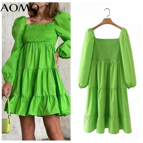 casual dresses aomo 2021 fashion women green pleated dress puff long sleeve square collar ladies vintage 5x86a, Black;gray
casual dresses aomo 2021 fashion women green pleated dress puff long sleeve square collar ladies vintage 5x86a, Black;gray