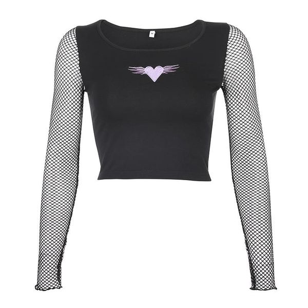 women's t-shirt women cropped heart shape embroidery t shirt summer mesh sleeve patchwork tee femme crop 2021, White
women's t-shirt women cropped heart shape embroidery t shirt summer mesh sleeve patchwork tee femme crop 2021, White