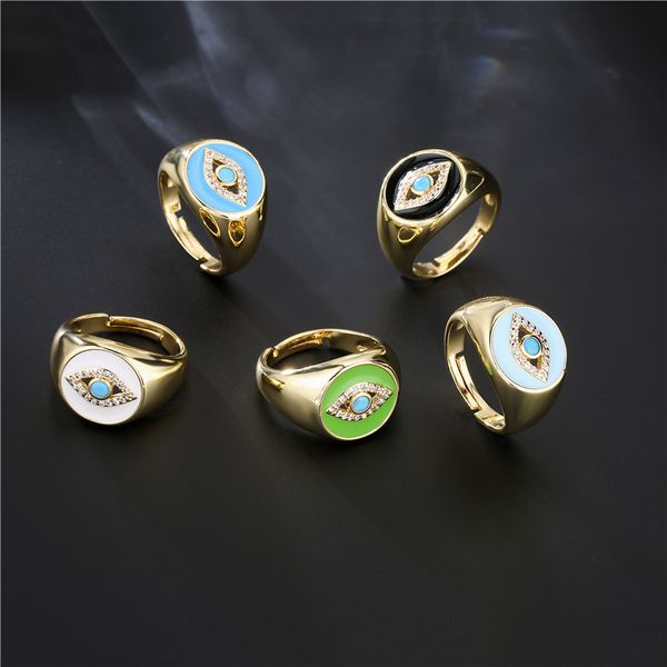 america and europe popular colorful enameled evil eye ring 18k gold plated adjustable copper rings jewelry, Silver
america and europe popular colorful enameled evil eye ring 18k gold plated adjustable copper rings jewelry, Silver