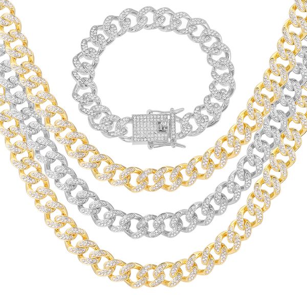 2pcship hop cuban necklaces men iced out crystal rhinestone miami cuban chain gold color popular necklace bracelet set for women, Silver
2pcship hop cuban necklaces men iced out crystal rhinestone miami cuban chain gold color popular necklace bracelet set for women, Silver