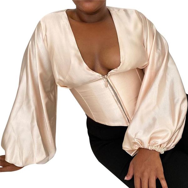 women's blouses & shirts elegant v-neck zipper blouse long sleeve shirt office ladies casual solid lantern womens streetwear, White
women's blouses & shirts elegant v-neck zipper blouse long sleeve shirt office ladies casual solid lantern womens streetwear, White
