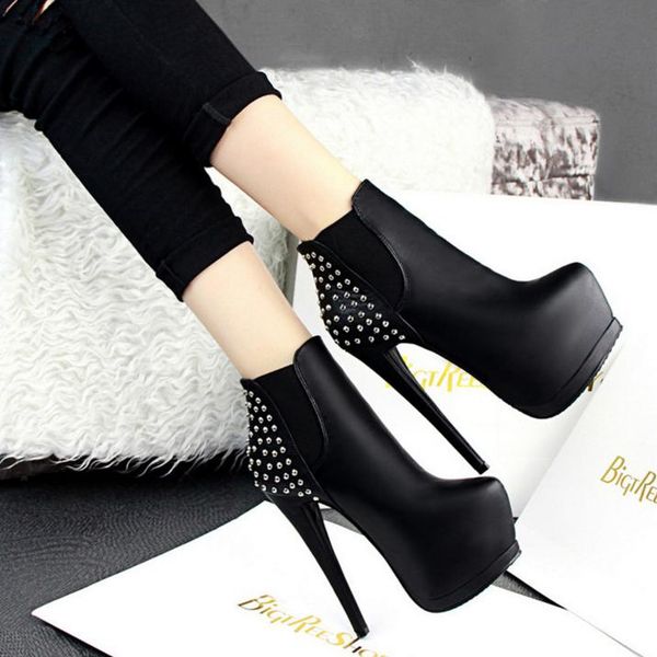 boots 14cm heels thin heeled round-headed single women's british spring and autumn short shoes plus velvet, Black
boots 14cm heels thin heeled round-headed single women's british spring and autumn short shoes plus velvet, Black