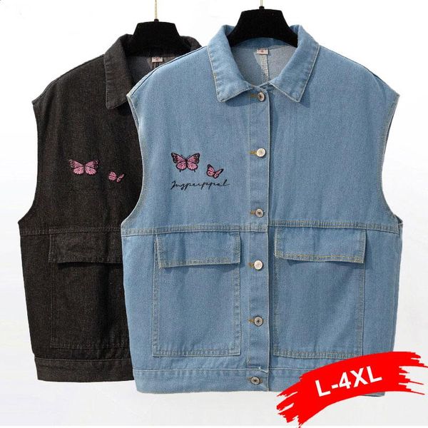 plus size t-shirt butterfly embroidery blue jean jacket with no sleeves 4xl vintage y2k sleeveless jeans waistcoat denim vest coat 90s, Black
plus size t-shirt butterfly embroidery blue jean jacket with no sleeves 4xl vintage y2k sleeveless jeans waistcoat denim vest coat 90s, Black