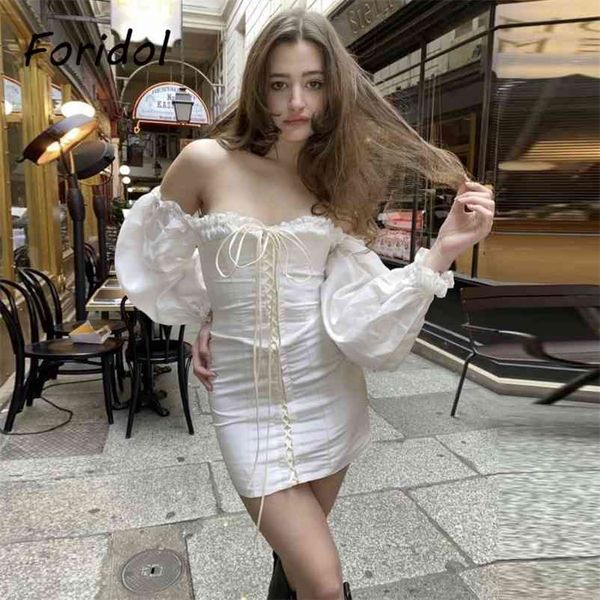 foridol off shoulder lace up white dress women elegant bodycon short mini puff sleeve dress chic ruffle cotton party dress 210415, Black;gray
foridol off shoulder lace up white dress women elegant bodycon short mini puff sleeve dress chic ruffle cotton party dress 210415, Black;gray