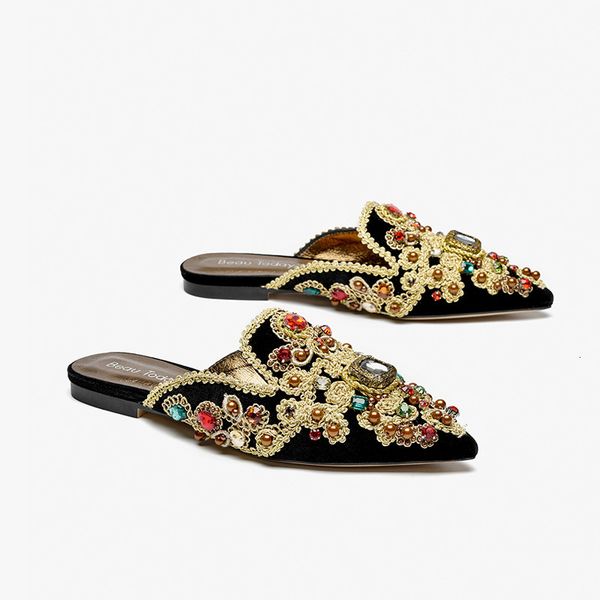 dress shoes mules flannelette bordered crystal decoration slippers pointed toe slip-on flats shoes for women handmade 36197, Black
dress shoes mules flannelette bordered crystal decoration slippers pointed toe slip-on flats shoes for women handmade 36197, Black