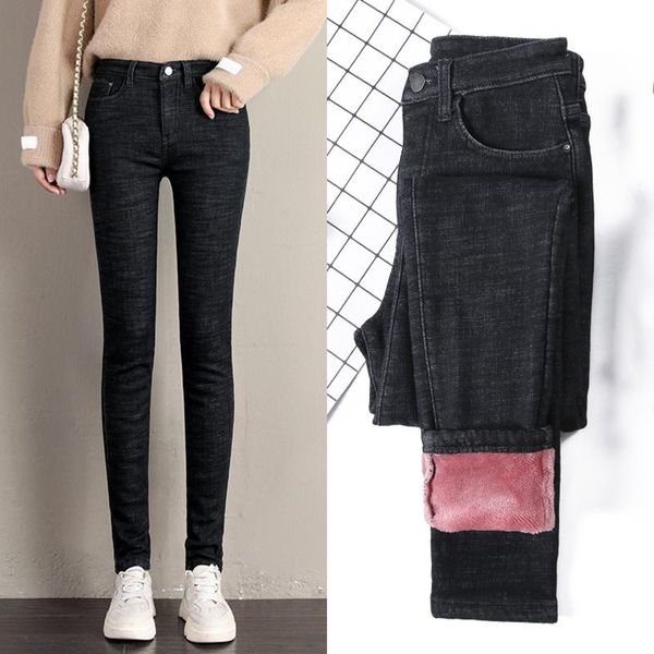 women's fleece lined jeans warm stretchy skinny pants high waist trousers x85 running, Black;blue
women's fleece lined jeans warm stretchy skinny pants high waist trousers x85 running, Black;blue