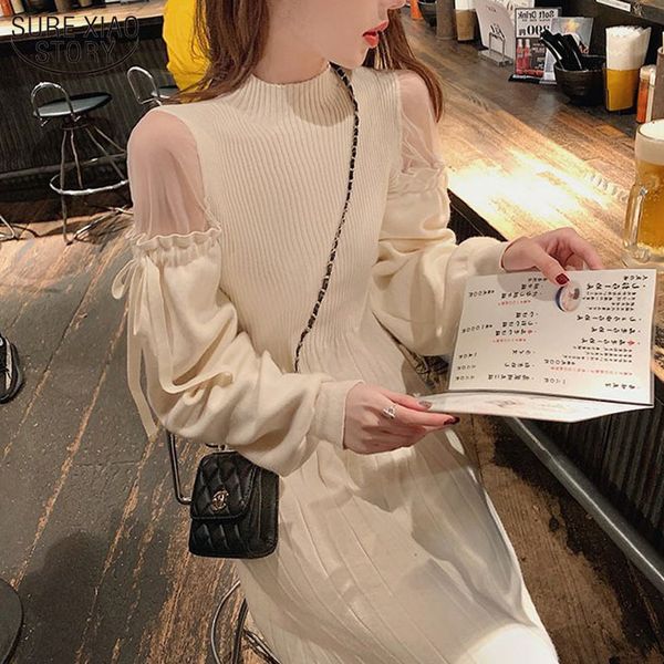 mesh spliced knitted dresses women long sleeve bow turtleneck spring off shoulder fashion vestidos dress 11735 210417, Black;gray
mesh spliced knitted dresses women long sleeve bow turtleneck spring off shoulder fashion vestidos dress 11735 210417, Black;gray
