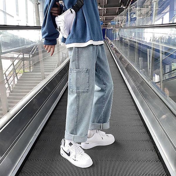 man straight summer casual jeans mans 2021 korean collage hip hop woman couple loose denim pants clothing men's, Blue
man straight summer casual jeans mans 2021 korean collage hip hop woman couple loose denim pants clothing men's, Blue