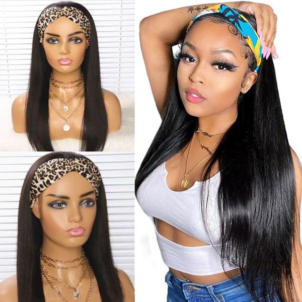 hair bulks straight headband 100% human scarf full machine made for women no glue, Black