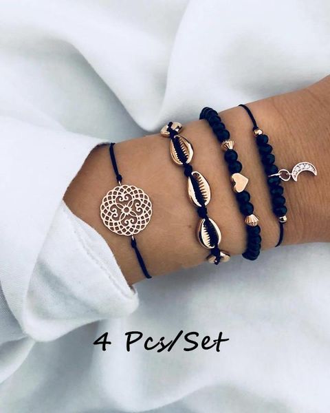 link, chain bohemian 4 pcs/set hollow flower alloy shell bracelet set women crystal moon weave black rope heart beads jewelry gifts
link, chain bohemian 4 pcs/set hollow flower alloy shell bracelet set women crystal moon weave black rope heart beads jewelry gifts