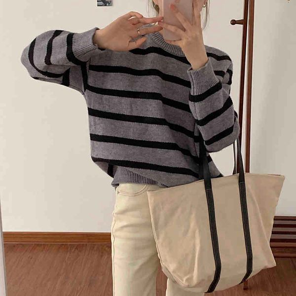 sweaters knitted retro loose elegant chic casual striped color-hit women knitwear warm streetwear pullover sweaters, White;black
sweaters knitted retro loose elegant chic casual striped color-hit women knitwear warm streetwear pullover sweaters, White;black