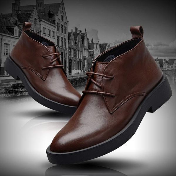boots warm leather men's layer high shoes a hair substitute, Black