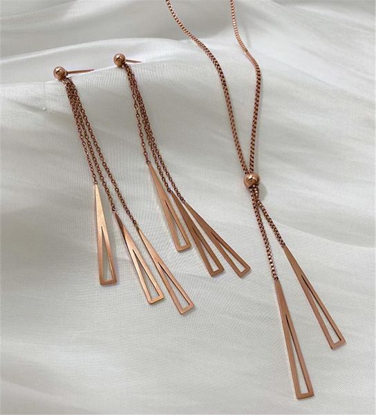 earrings & necklace 316l stainless steel triangle geometric tassel titanium earring set rose gold jewelry, Silver
earrings & necklace 316l stainless steel triangle geometric tassel titanium earring set rose gold jewelry, Silver