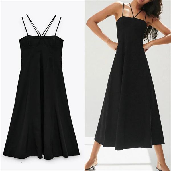 za summer long straps women dresses sleeveless backless black sundress fashion pleates linen vestidos woman party, Black;gray
za summer long straps women dresses sleeveless backless black sundress fashion pleates linen vestidos woman party, Black;gray