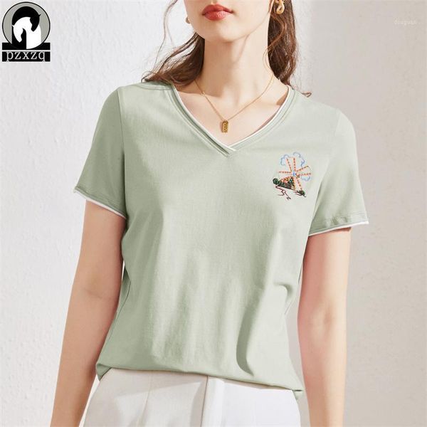 women's t-shirt 2021 summer matcha color v-neck straight short-sleeved personalized embroidery, White
women's t-shirt 2021 summer matcha color v-neck straight short-sleeved personalized embroidery, White
