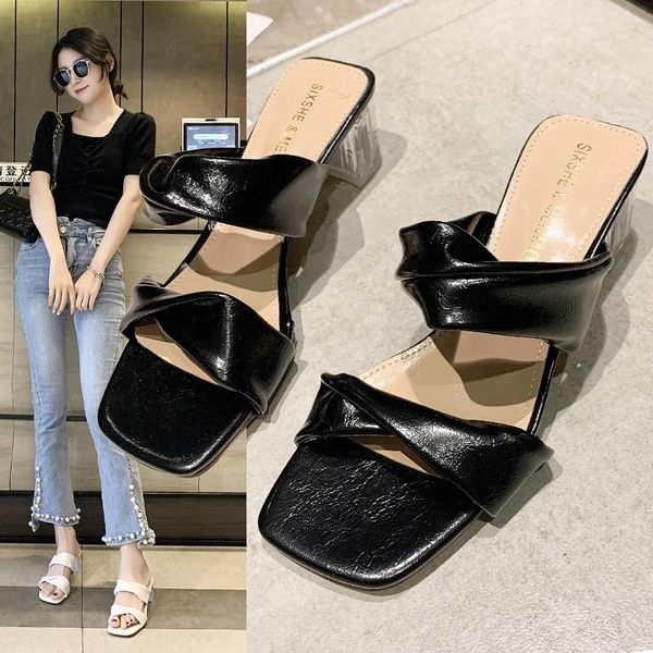 slippers 2021 square toe for women summer outdoor wear korean ins fashion comfortable thick heel mid a842, Black
slippers 2021 square toe for women summer outdoor wear korean ins fashion comfortable thick heel mid a842, Black