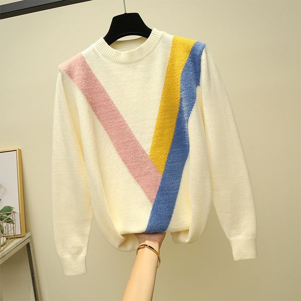 women sweater winter warm knitted pullover korean long sleeve wool tunic loose stripe green 210428, White;black
women sweater winter warm knitted pullover korean long sleeve wool tunic loose stripe green 210428, White;black