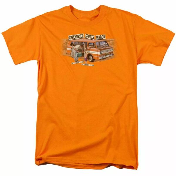 chevrolet greenbrier corvair sport wagon t shirt mens licensed car tee orange, White;black 
chevrolet greenbrier corvair sport wagon t shirt mens licensed car tee orange, White;black