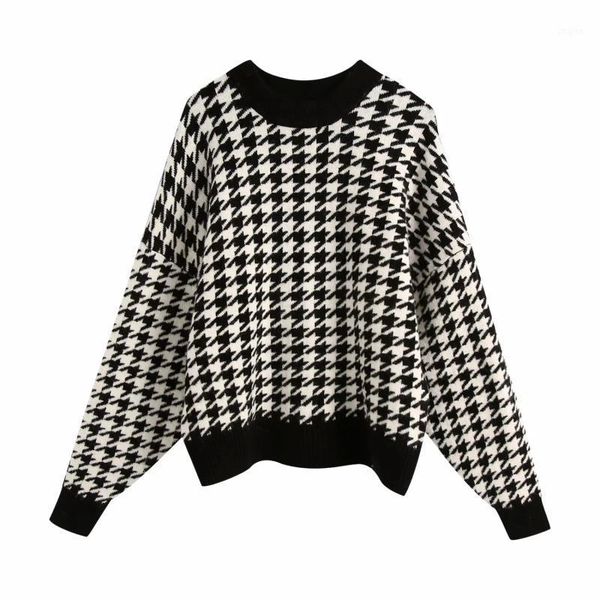 women's sweaters vintage chic houndstooth plaid knitted pullovers women fashion o-neck sweater female casual streetwear, White;black
women's sweaters vintage chic houndstooth plaid knitted pullovers women fashion o-neck sweater female casual streetwear, White;black