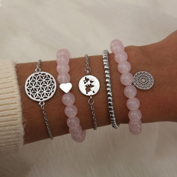link, chain 5pcs/set bohemian pink color natural stone beads map alloy beaded bracelets set for women charm party jewelry gift, Black
link, chain 5pcs/set bohemian pink color natural stone beads map alloy beaded bracelets set for women charm party jewelry gift, Black