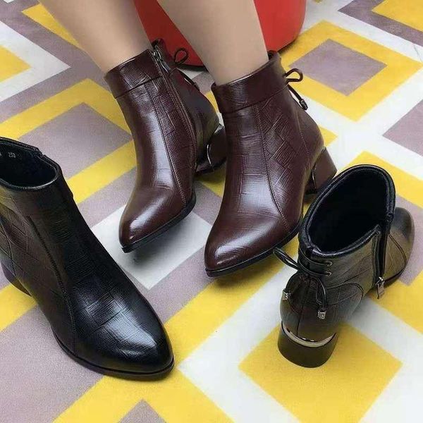 boots est 2021 trend ankle women pointed toe thick heels genuine leather shoes short soft sole footwear plus size 35-43, Black
boots est 2021 trend ankle women pointed toe thick heels genuine leather shoes short soft sole footwear plus size 35-43, Black
