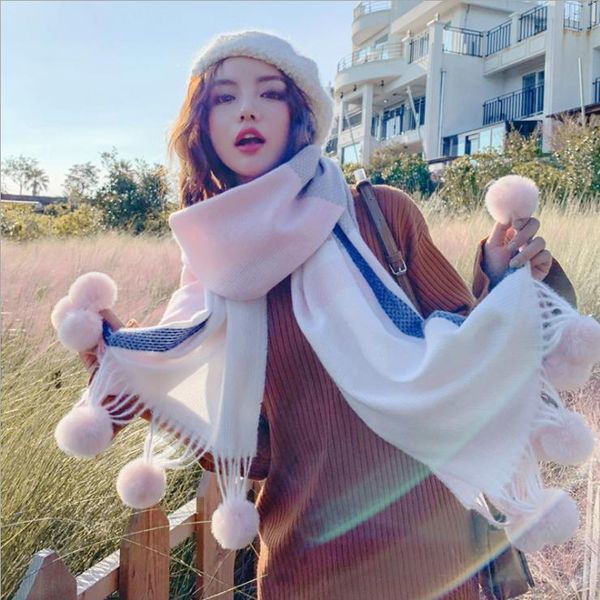 scarves korean version of autumn and winter long student scarf women's plaid cute fur ball shawl fashion thick warm, Blue;gray
scarves korean version of autumn and winter long student scarf women's plaid cute fur ball shawl fashion thick warm, Blue;gray