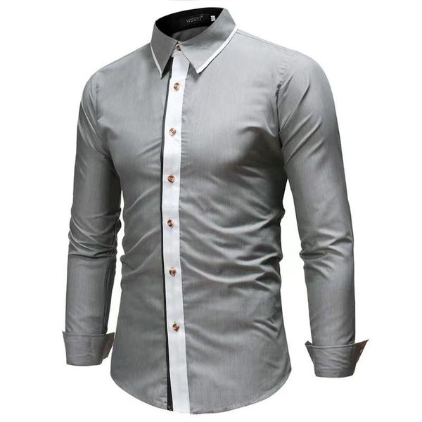 men's casual shirts high-quality fashion color matching stitching slim long-sleeved shirt business for outing parties, White;black
men's casual shirts high-quality fashion color matching stitching slim long-sleeved shirt business for outing parties, White;black
