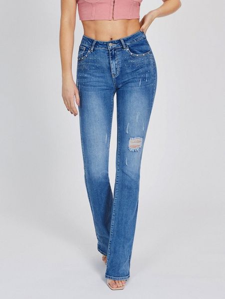 tall high waisted ripped bootcut jeans 30an#, Blue
