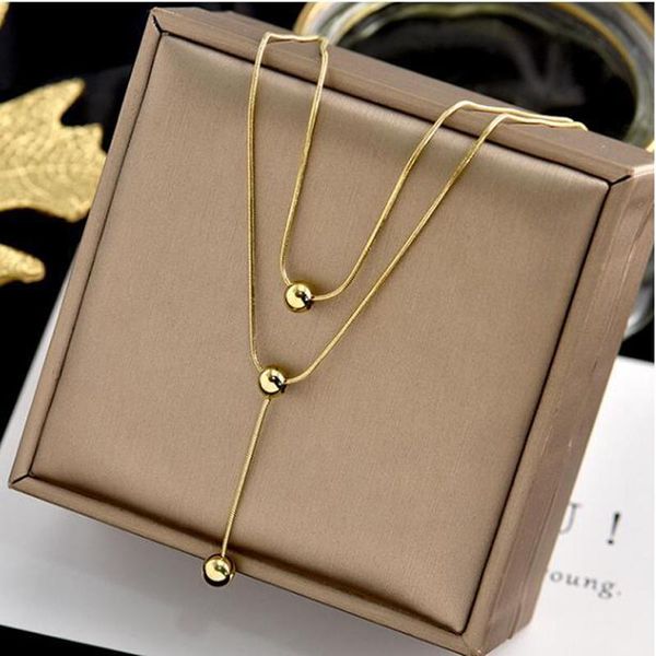 simple tassel necklace double layer round beads pendant gold color fashion titanium steel woman jewelry gift never fade necklaces, Silver
simple tassel necklace double layer round beads pendant gold color fashion titanium steel woman jewelry gift never fade necklaces, Silver