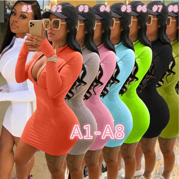 women dresses designer deep u-neck long sleeve solid color slim casual zipper solid color dress hip skirt plus size multiple colours, Black;gray
women dresses designer deep u-neck long sleeve solid color slim casual zipper solid color dress hip skirt plus size multiple colours, Black;gray