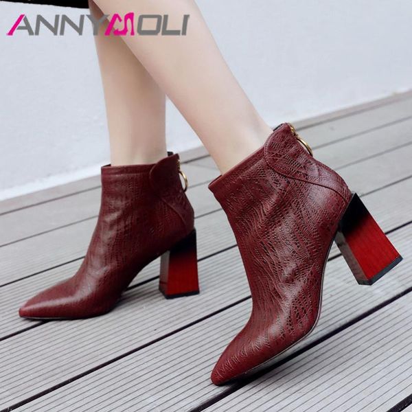 boots annymoli women winter ankle genuine leather block high heel short zip pointed toe shoes female autumn size 39, Black
boots annymoli women winter ankle genuine leather block high heel short zip pointed toe shoes female autumn size 39, Black